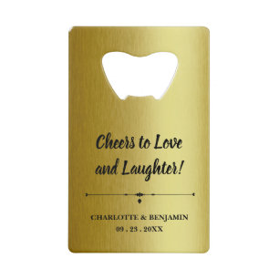 Metallic gouden bruiloft gunsten creditkaart flessenopener