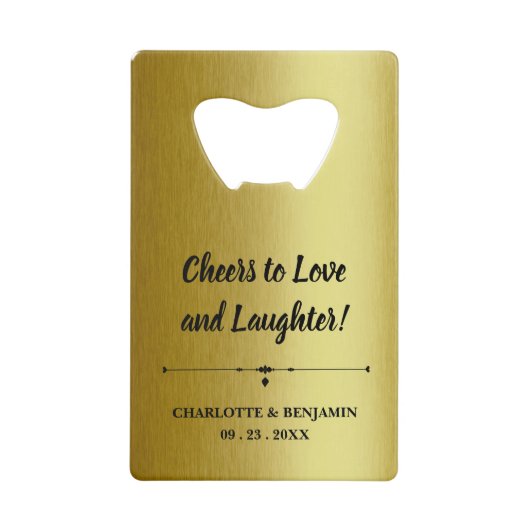 Metallic gouden bruiloft gunsten creditkaart flessenopener (Voorkant)