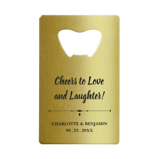 Metallic gouden bruiloft gunsten creditkaart flessenopener (Achterkant)