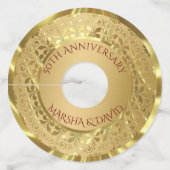 Metallic gouden damast en cirkel wijnglaslabel (Achterkant)