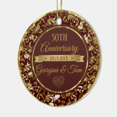 Metallic gouden damast en lint keramisch ornament (Links)