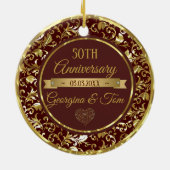 Metallic gouden damast en lint keramisch ornament (Achterkant)