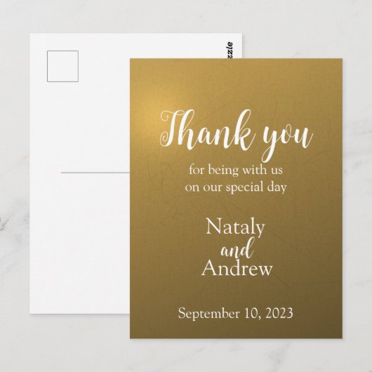 Metallic gouden dank je wel briefkaart (Voorkant / Achterkant)