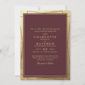 Metallic gouden elegantie & bordeaux bruiloft kaart (Voorkant)