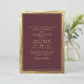 Metallic gouden elegantie & bordeaux bruiloft kaart (Staand voorkant)