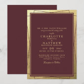 Metallic gouden elegantie & bordeaux bruiloft kaart (Voorkant / Achterkant)