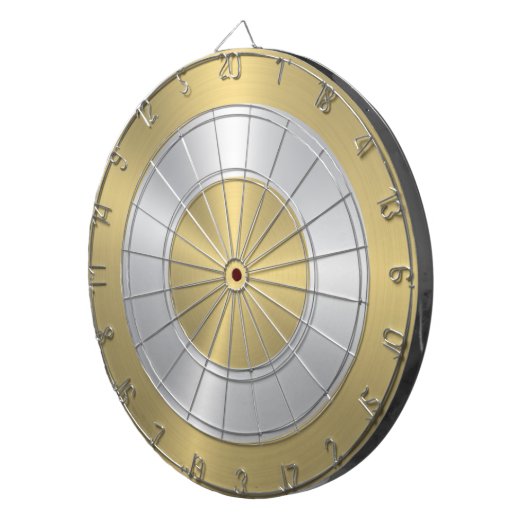 Metallic gouden en zilveren cirkels dartbord (Voorkant Rechts)