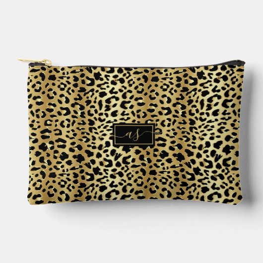 Metallic gouden folie zwart luipaard print monogra etui (Voorkant)