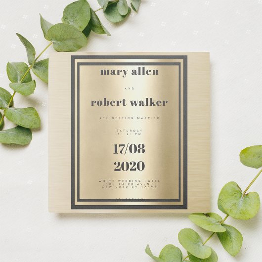 Metallic gouden gradiënt zwart typografie bruiloft kaart