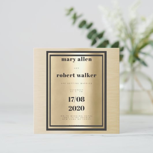 Metallic gouden gradiënt zwart typografie bruiloft kaart (Staand voorkant)