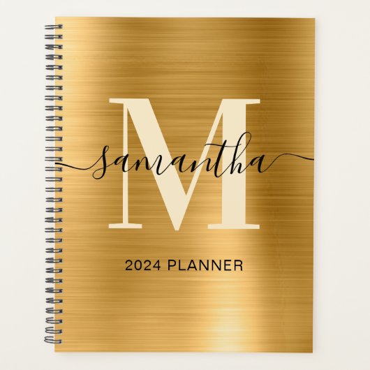 Metallic gouden handtekening Monogram Planner (Voorkant)