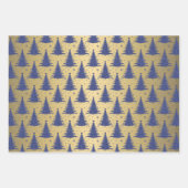Metallic gouden kerstbomen groen blauw glitter inpakpapier vel (Voorkant 3)