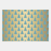 Metallic gouden kerstbomen groen blauw glitter inpakpapier vel (Voorkant 2)
