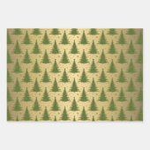 Metallic gouden kerstbomen groen blauw glitter inpakpapier vel (Voorkant)