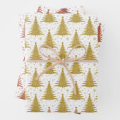 Metallic gouden kerstbomen patroon glitter inpakpapier vel (In situ)