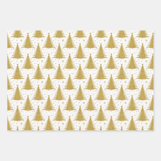 Metallic gouden kerstbomen patroon glitter inpakpapier vel (Voorkant)
