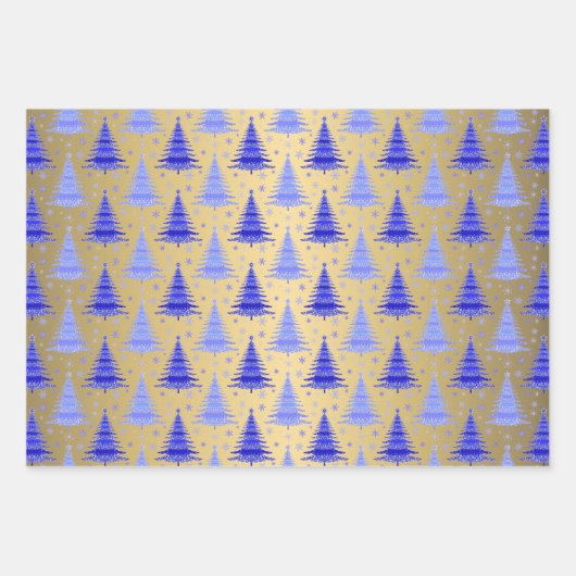 Metallic gouden kerstbomen patroon glitter inpakpapier vel (Voorkant 3)