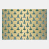 Metallic gouden kerstbomen patroon glitter inpakpapier vel (Voorkant 2)