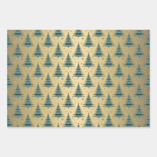 Metallic gouden kerstbomen patroon glitter inpakpapier vel (Voorkant 2)