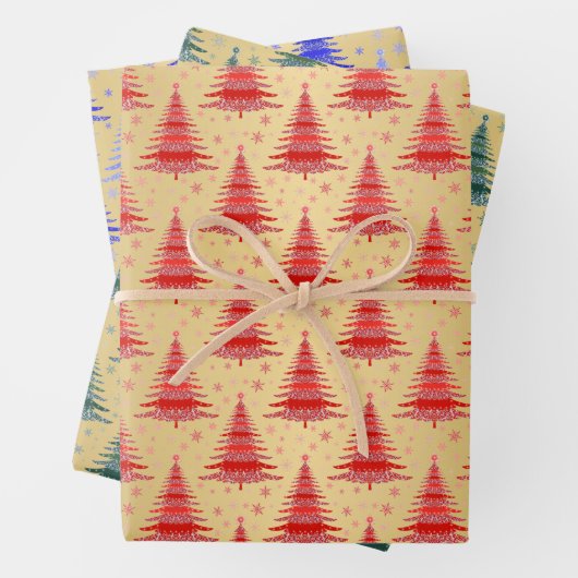 Metallic gouden kerstbomen patroon glitter inpakpapier vel (In situ)