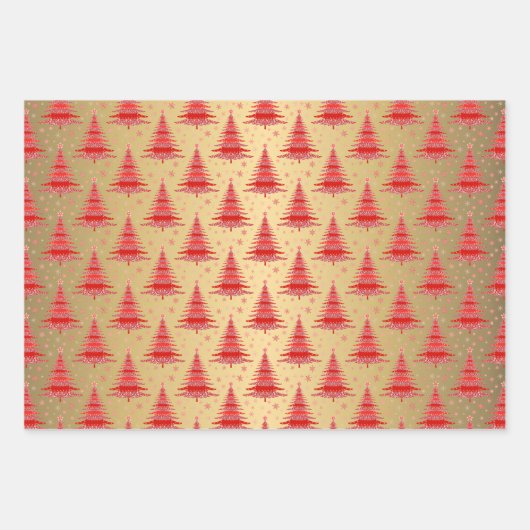 Metallic gouden kerstbomen patroon glitter inpakpapier vel (Voorkant)