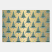 Metallic gouden Kerstmis Groene Bomen Patroon Inpakpapier Vel (Voorkant 3)