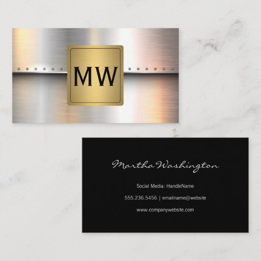 Metallic gouden label monogram | Industriële klink (Voorkant / Achterkant)