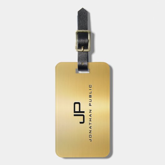 Metallic gouden look Glam Sjabloon Modern Monogram Bagagelabel (Voorkant verticaal)