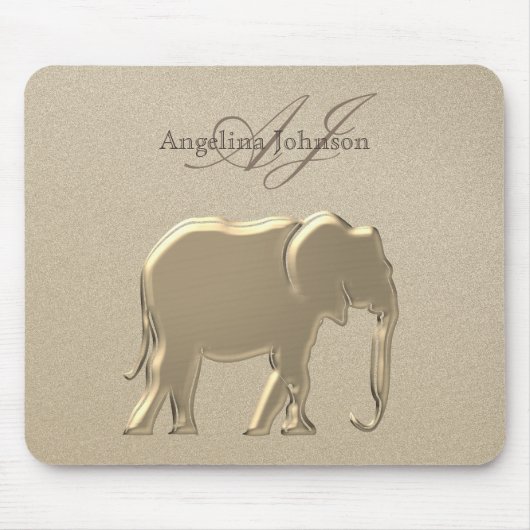 Metallic Gouden Olifant Klasse Elegante Monogramme Muismat (Voorkant)