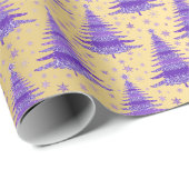 Metallic gouden Paarse kerstboompatroon Cadeaupapier (Rol Hoek)