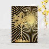 Metallic gouden palmboom en zon wenskaart kaart (Gele Bloem)