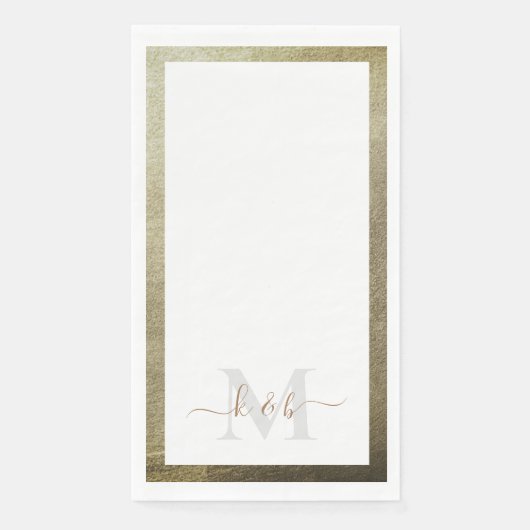 Metallic Gouden Script Monogram Elegante Trouw Servet (Voorkant)