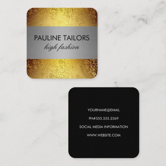 Metallic / gouden spikkels vierkante visitekaartje (Voorkant / Achterkant)