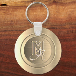 Metallic Gouden Staal Gegraveerde Monogram Sleutelhanger
