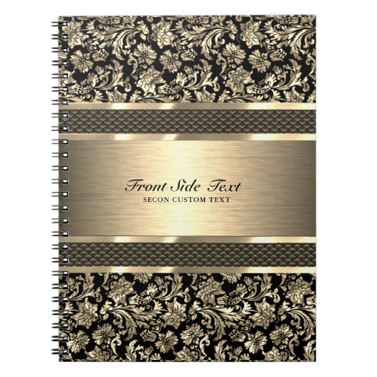 Metallic gouden textuur bloemdamast notitieboek (Voorkant)