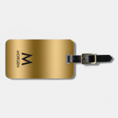 Metallic gouden textuur monogram bagagelabel (Voorkant horizontaal)