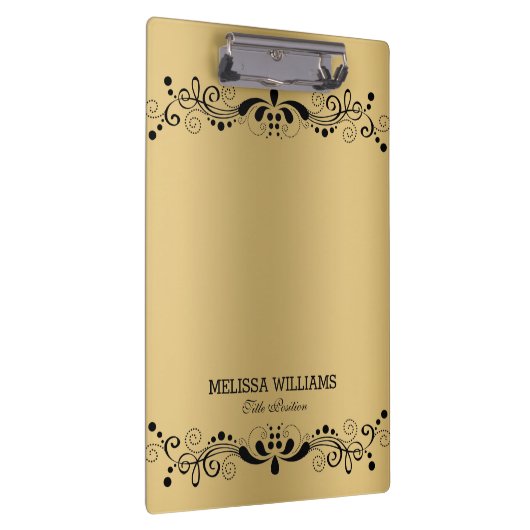 Metallic gouden textuur & zwart bloemenkant klembord (Rechts)