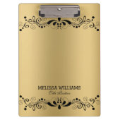 Metallic gouden textuur & zwart bloemenkant klembord (Voorkant)