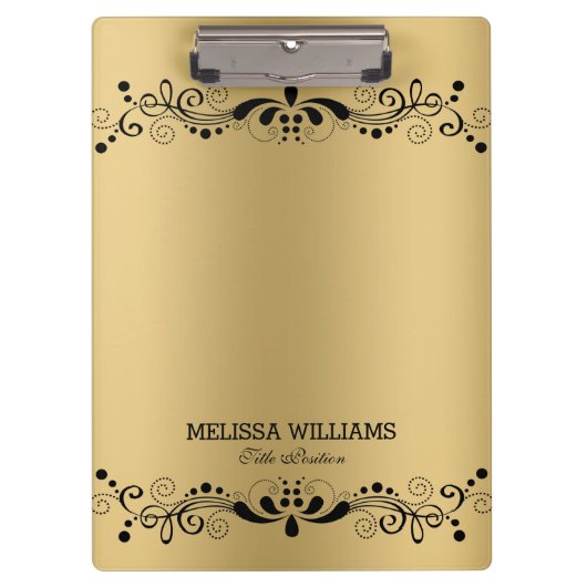 Metallic gouden textuur & zwart bloemenkant klembord (Voorkant)