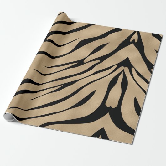 Metallic gouden zebrapatroon cadeaupapier (Uitgerold)