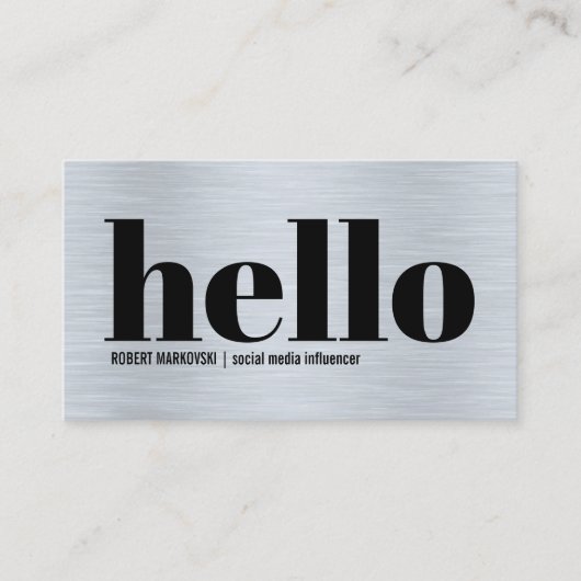 Metallic Gray Texture Simple Hello Visitekaartje (Voorkant)