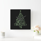 Metallic Green Black Stars kerstboom Elegant Vierkante Klok (Huis)