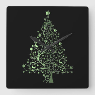 Metallic Green Black Stars kerstboom Elegant Vierkante Klok
