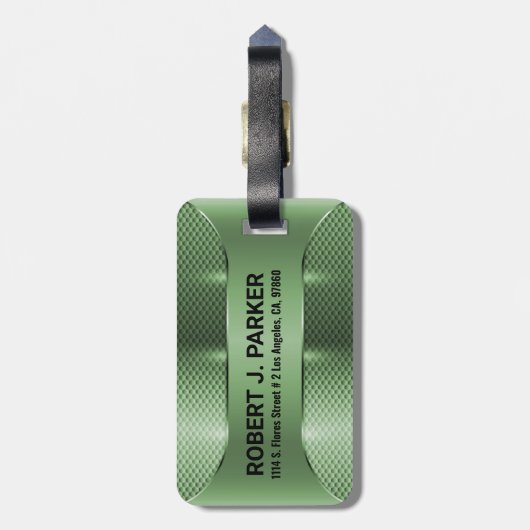 Metallic Green Masculine Geometric Design Bagagelabel (Achterkant verticaal)