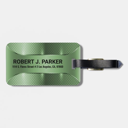 Metallic Green Masculine Geometric Design Bagagelabel (Achterkant horizontaal)