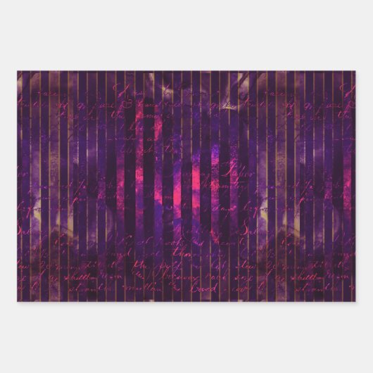 Metallic Green Paars Turquoise Stripes Script Inpakpapier Vel (Voorkant 2)