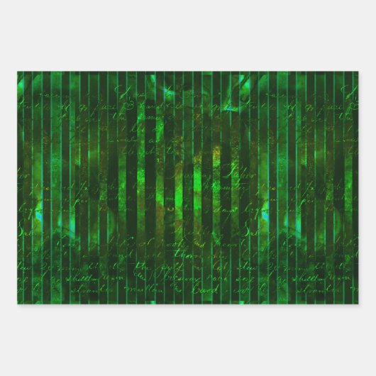 Metallic Green Paars Turquoise Stripes Script Inpakpapier Vel (Voorkant)