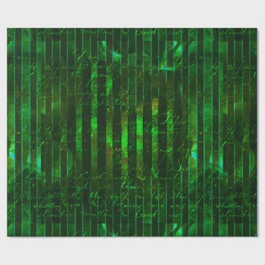 Metallic Green Stripes en Script Cadeaupapier (Vlak)