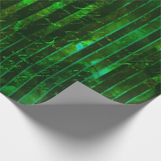 Metallic Green Stripes en Script Cadeaupapier (Hoek)