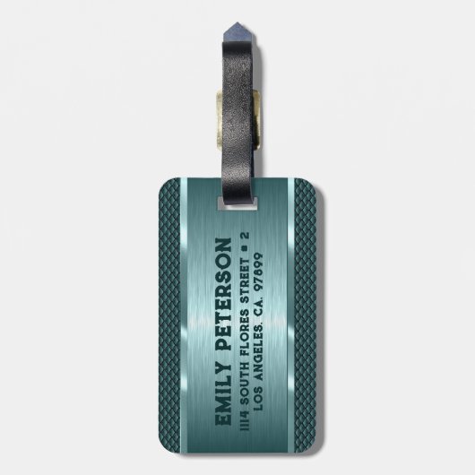 Metallic Green Texture Afbeelding Stripes Bagagelabel (Achterkant verticaal)